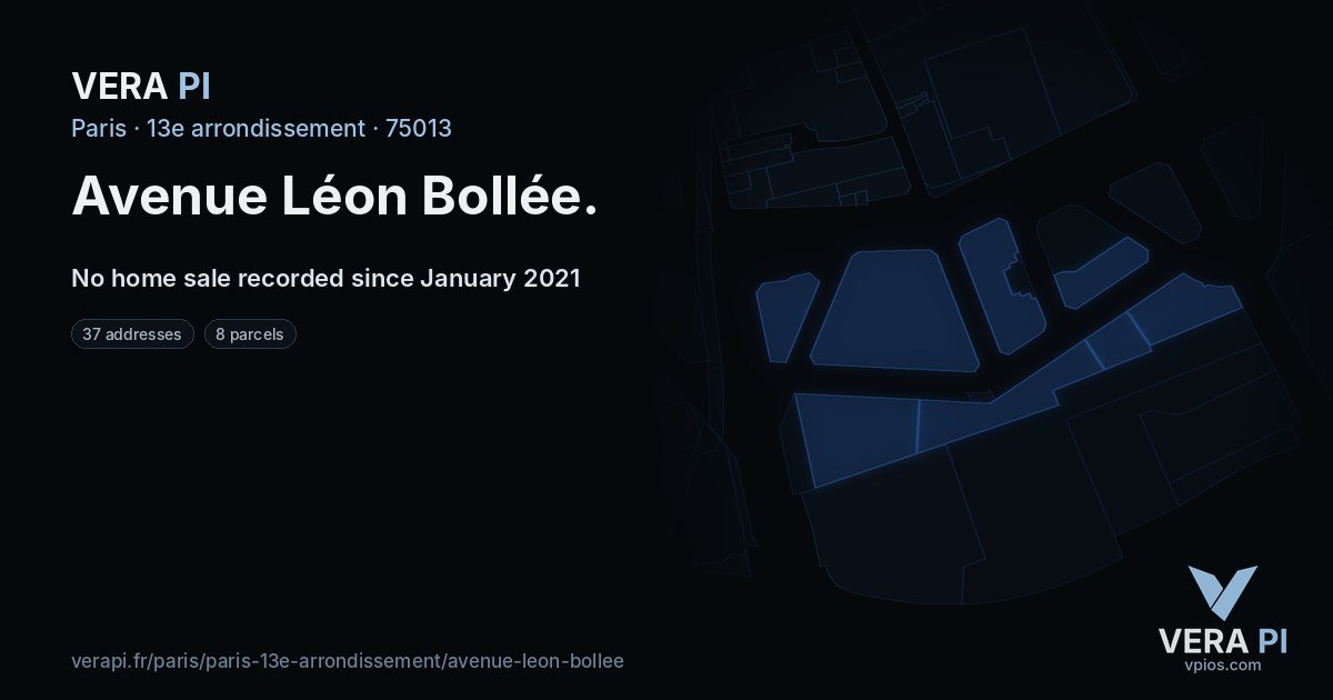 Avenue Léon Bollée, 13e arrondissement at night – every parcel coloured by the prices around it, the street's own parcels lit