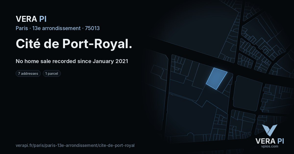 Cité de Port-Royal, 13e arrondissement at night – every parcel coloured by the prices around it, the street's own parcels lit