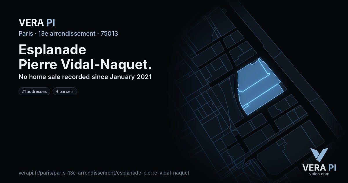 Esplanade Pierre Vidal-Naquet, 13e arrondissement at night – every parcel coloured by the prices around it, the street's own parcels lit