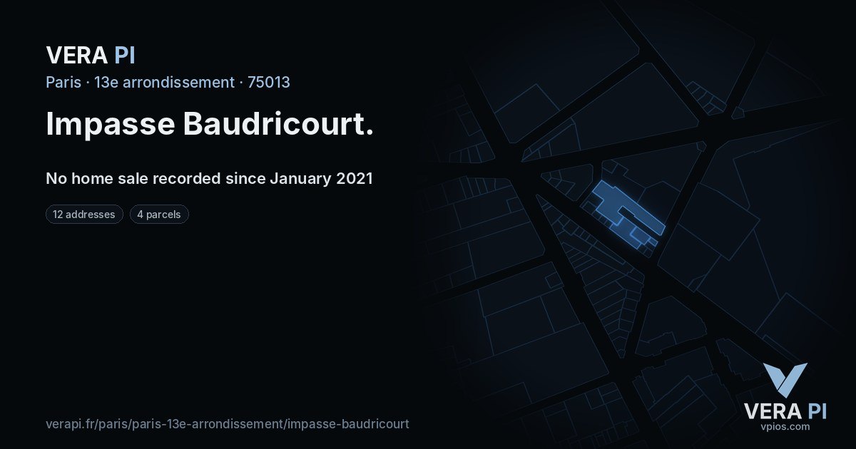 Impasse Baudricourt, 13e arrondissement at night – every parcel coloured by the prices around it, the street's own parcels lit