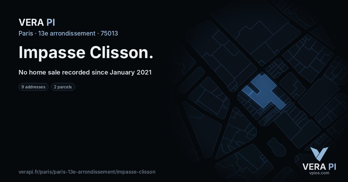 Impasse Clisson, 13e arrondissement at night – every parcel coloured by the prices around it, the street's own parcels lit