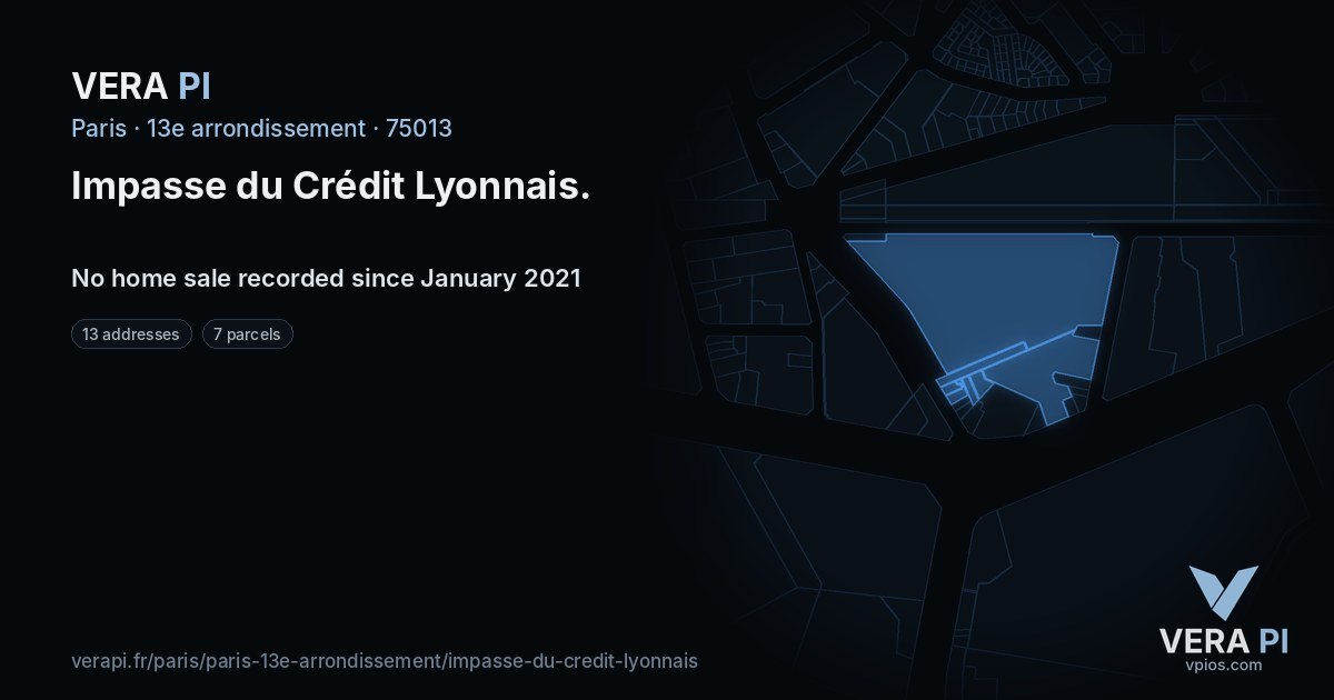 Impasse du Crédit Lyonnais, 13e arrondissement at night – every parcel coloured by the prices around it, the street's own parcels lit
