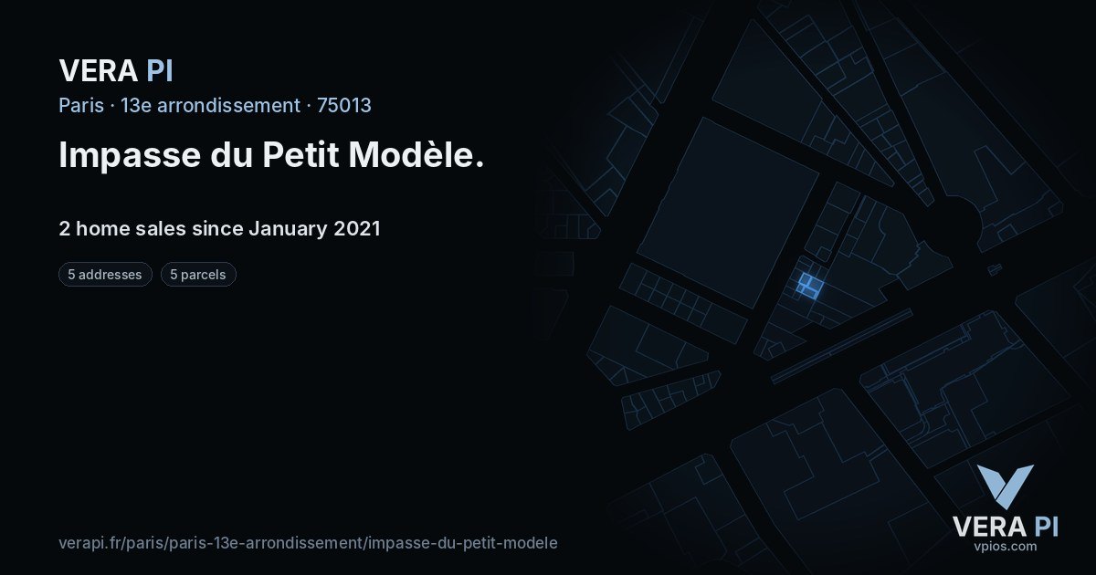 Impasse du Petit Modèle, 13e arrondissement at night – every parcel coloured by the prices around it, the street's own parcels lit