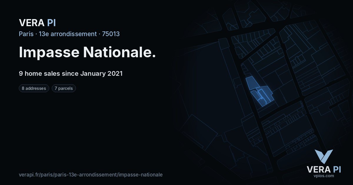 Impasse Nationale, 13e arrondissement at night – every parcel coloured by the prices around it, the street's own parcels lit