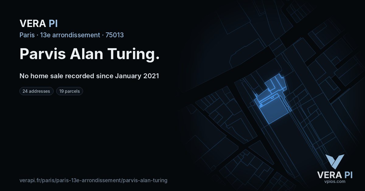 Parvis Alan Turing, 13e arrondissement at night – every parcel coloured by the prices around it, the street's own parcels lit