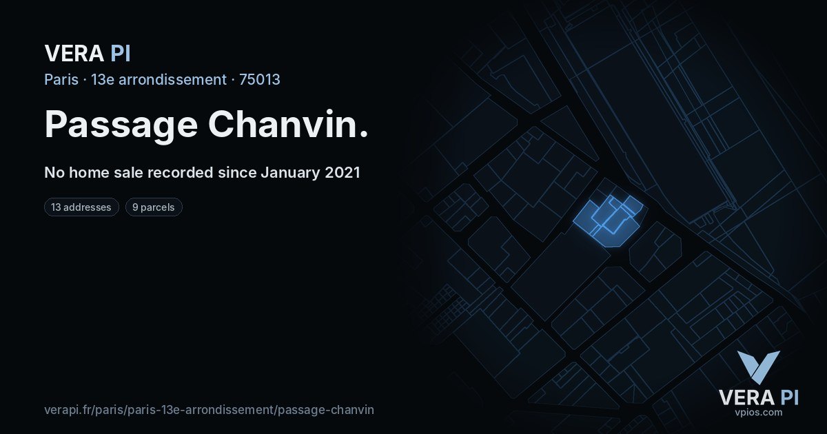 Passage Chanvin, 13e arrondissement at night – every parcel coloured by the prices around it, the street's own parcels lit