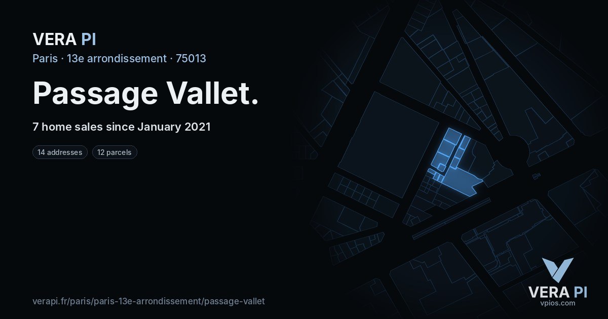 Passage Vallet, 13e arrondissement at night – every parcel coloured by the prices around it, the street's own parcels lit