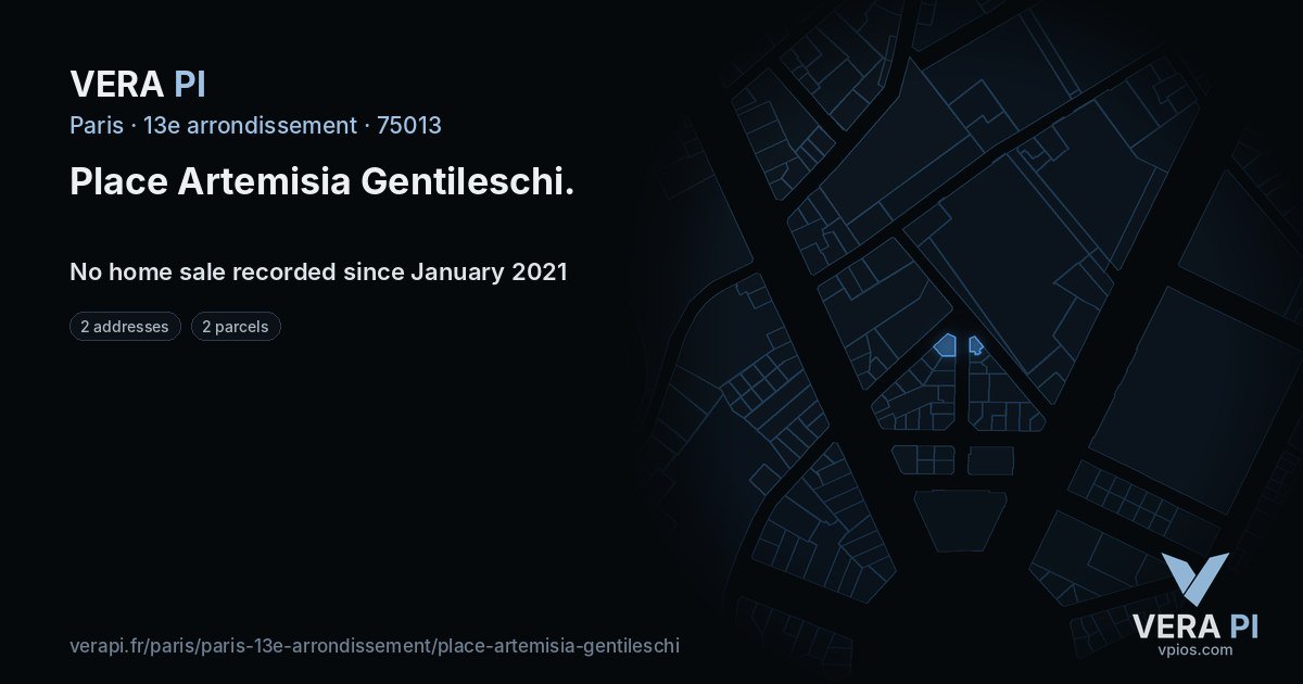 Place Artemisia Gentileschi, 13e arrondissement at night – every parcel coloured by the prices around it, the street's own parcels lit
