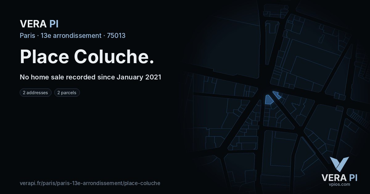 Place Coluche, 13e arrondissement at night – every parcel coloured by the prices around it, the street's own parcels lit