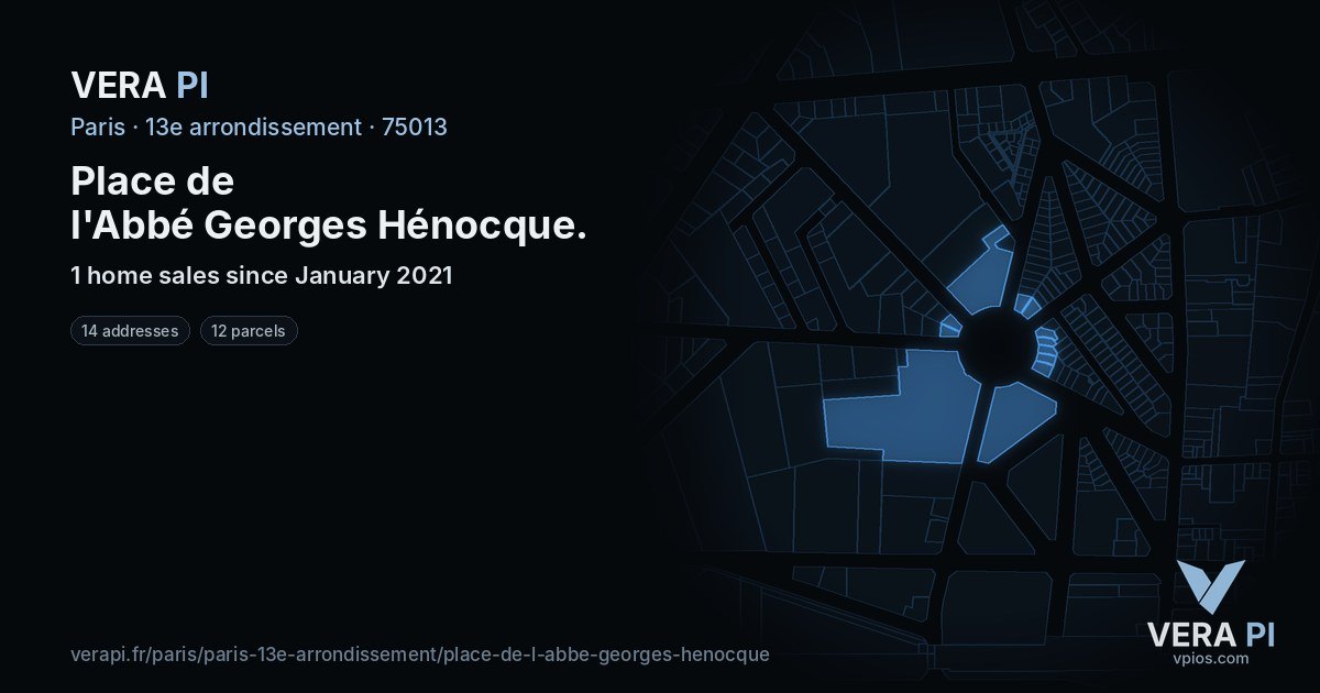 Place de l'Abbé Georges Hénocque, 13e arrondissement at night – every parcel coloured by the prices around it, the street's own parcels lit