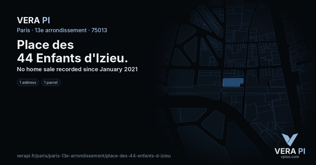 Place des 44 Enfants d'Izieu, 13e arrondissement at night – every parcel coloured by the prices around it, the street's own parcels lit