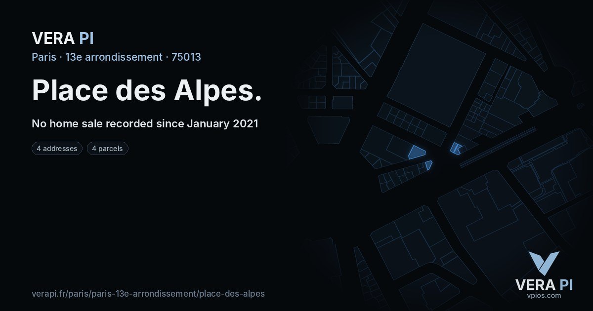 Place des Alpes, 13e arrondissement at night – every parcel coloured by the prices around it, the street's own parcels lit