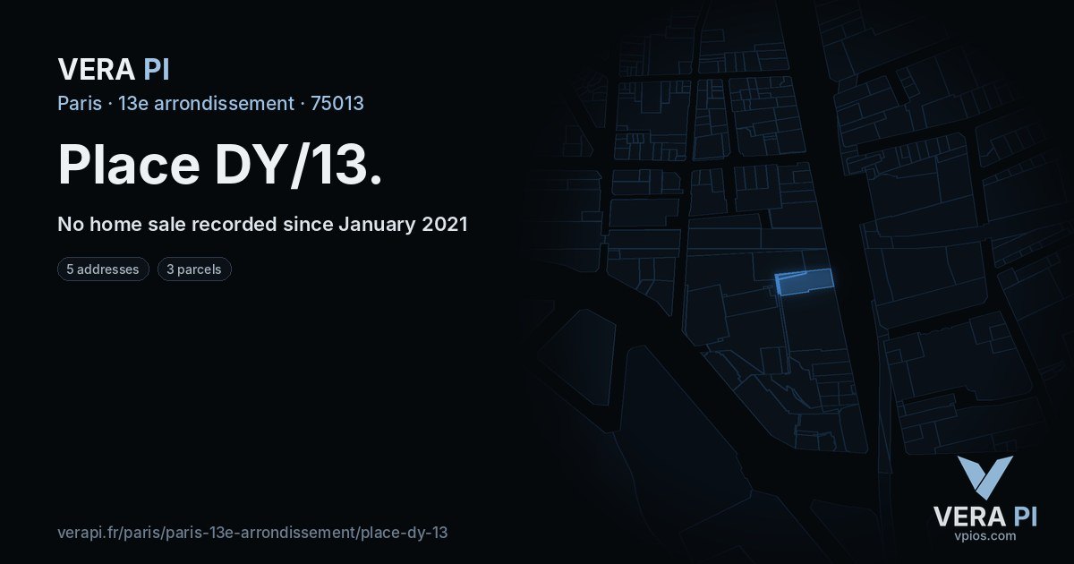 Place DY/13, 13e arrondissement at night – every parcel coloured by the prices around it, the street's own parcels lit