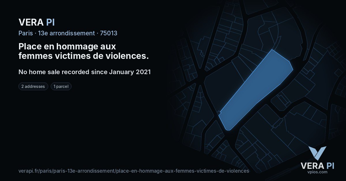 Place en hommage aux femmes victimes de violences, 13e arrondissement at night – every parcel coloured by the prices around it, the street's own parcels lit