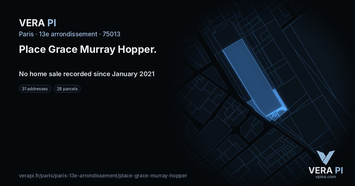 Place Grace Murray Hopper, 13e arrondissement at night – every parcel coloured by the prices around it, the street's own parcels lit