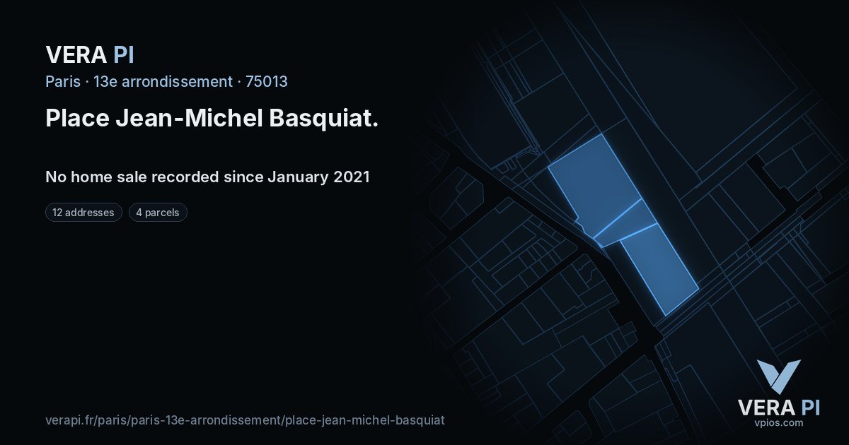 Place Jean-Michel Basquiat, 13e arrondissement at night – every parcel coloured by the prices around it, the street's own parcels lit