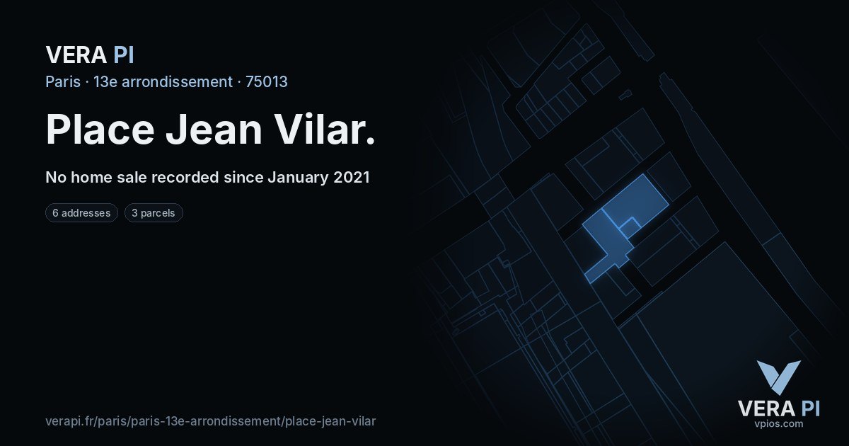 Place Jean Vilar, 13e arrondissement at night – every parcel coloured by the prices around it, the street's own parcels lit