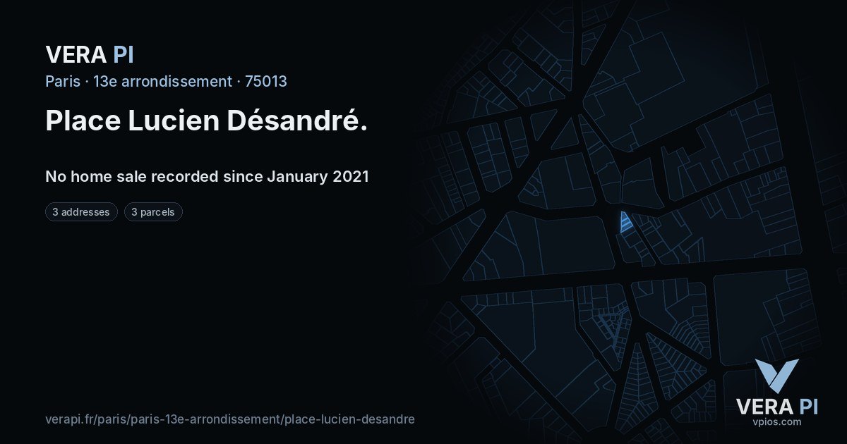 Place Lucien Désandré, 13e arrondissement at night – every parcel coloured by the prices around it, the street's own parcels lit