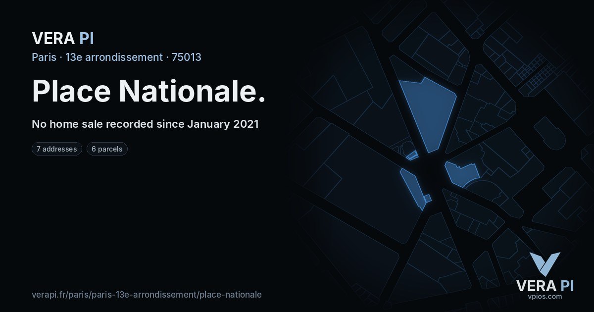 Place Nationale, 13e arrondissement at night – every parcel coloured by the prices around it, the street's own parcels lit