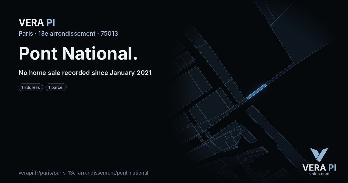 Pont National, 13e arrondissement at night – every parcel coloured by the prices around it, the street's own parcels lit