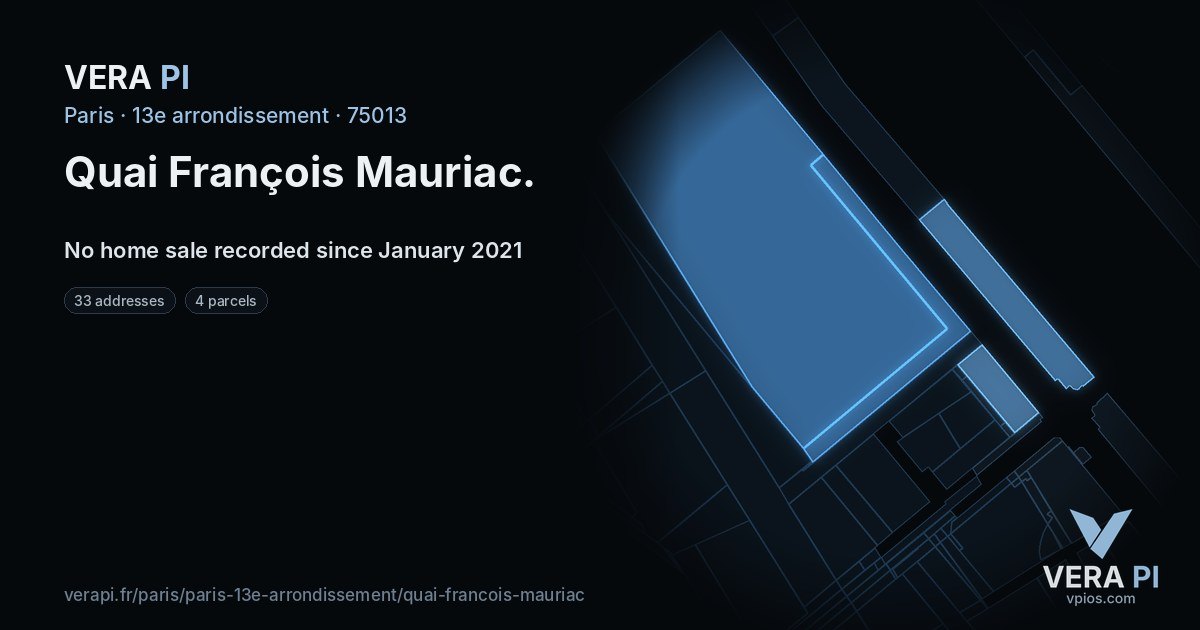 Quai François Mauriac, 13e arrondissement at night – every parcel coloured by the prices around it, the street's own parcels lit