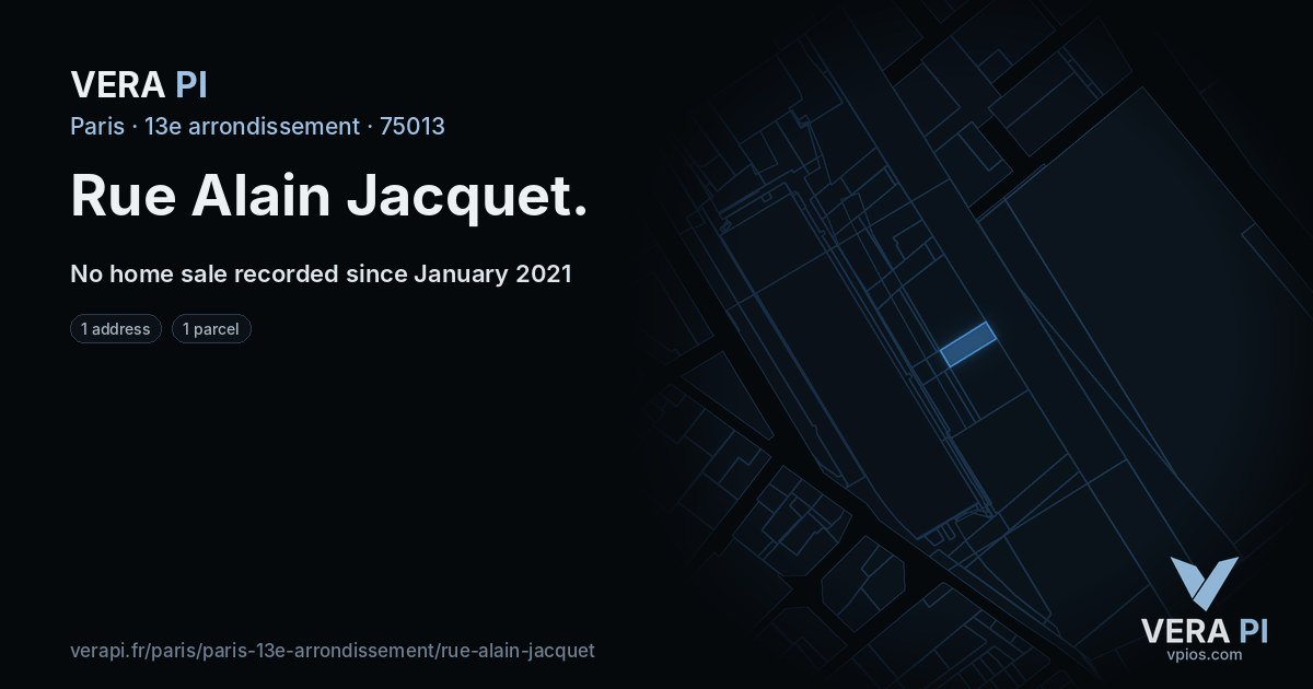 Rue Alain Jacquet, 13e arrondissement at night – every parcel coloured by the prices around it, the street's own parcels lit