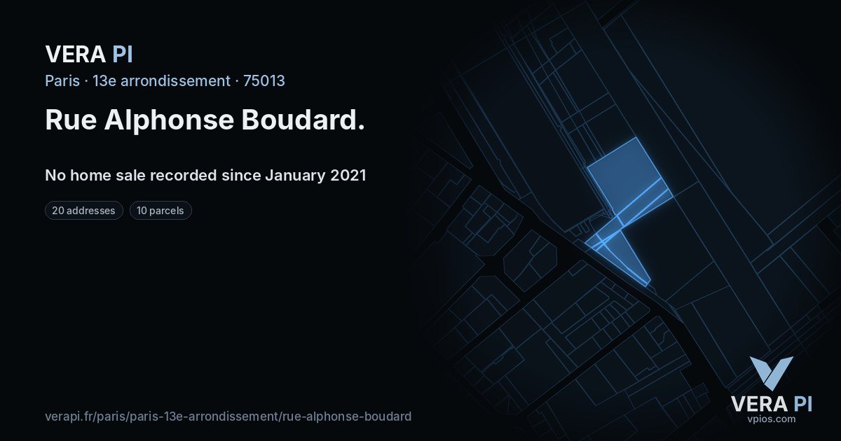 Rue Alphonse Boudard, 13e arrondissement at night – every parcel coloured by the prices around it, the street's own parcels lit
