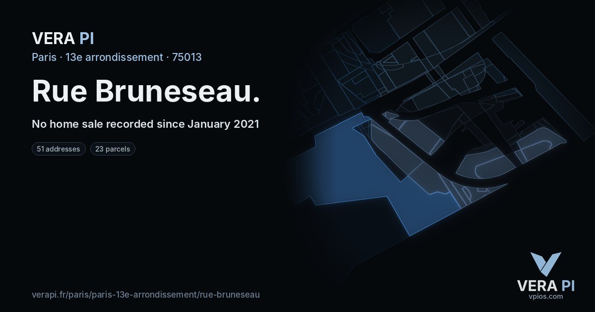 Rue Bruneseau, 13e arrondissement at night – every parcel coloured by the prices around it, the street's own parcels lit