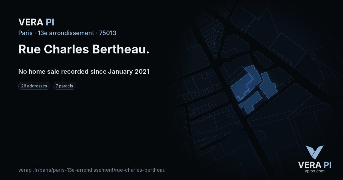 Rue Charles Bertheau, 13e arrondissement at night – every parcel coloured by the prices around it, the street's own parcels lit