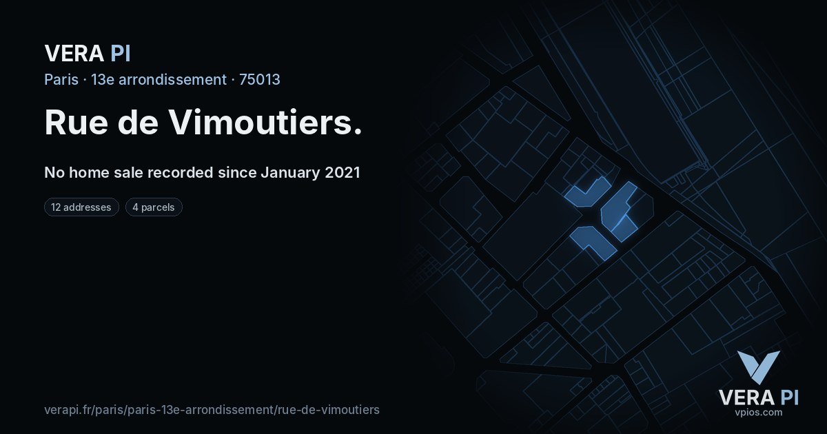 Rue de Vimoutiers, 13e arrondissement at night – every parcel coloured by the prices around it, the street's own parcels lit