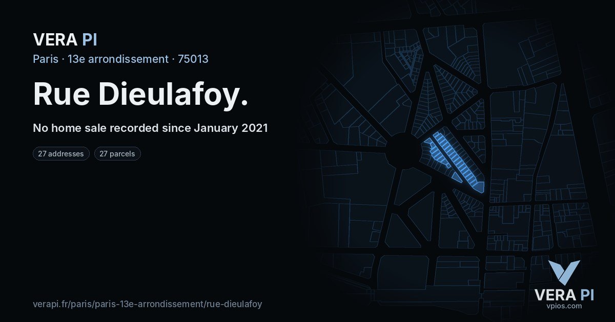 Rue Dieulafoy, 13e arrondissement at night – every parcel coloured by the prices around it, the street's own parcels lit