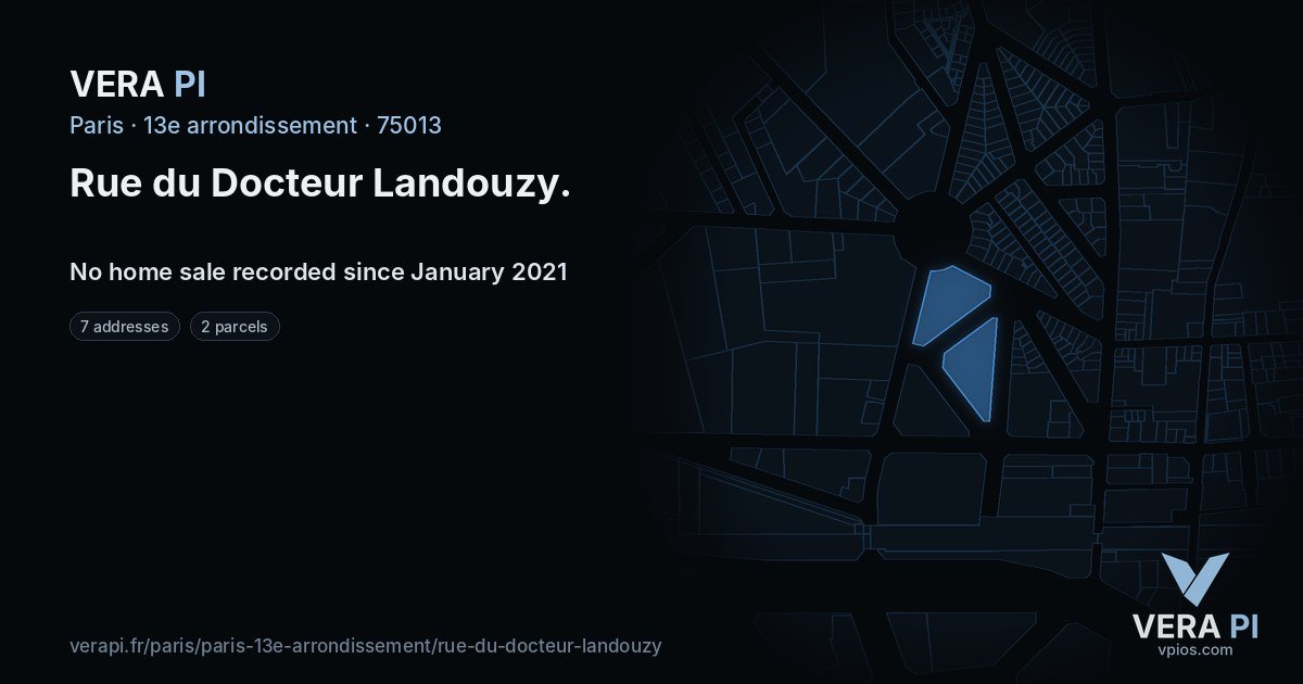 Rue du Docteur Landouzy, 13e arrondissement at night – every parcel coloured by the prices around it, the street's own parcels lit