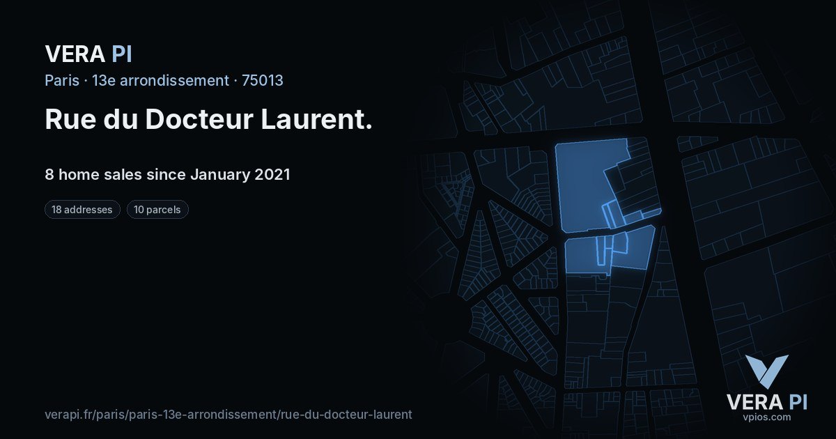 Rue du Docteur Laurent, 13e arrondissement at night – every parcel coloured by the prices around it, the street's own parcels lit