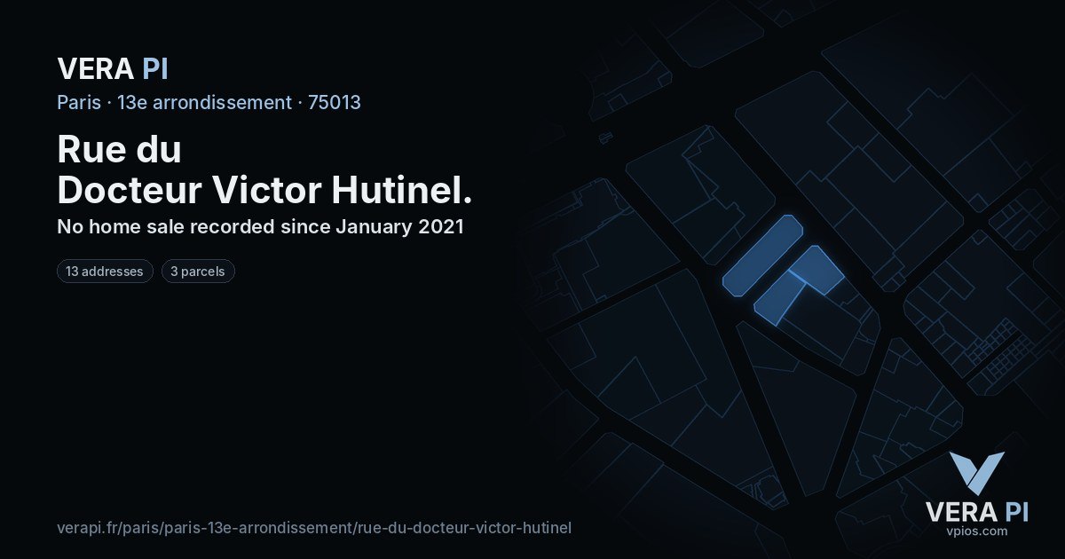Rue du Docteur Victor Hutinel, 13e arrondissement at night – every parcel coloured by the prices around it, the street's own parcels lit