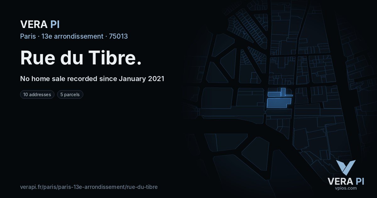 Rue du Tibre, 13e arrondissement at night – every parcel coloured by the prices around it, the street's own parcels lit