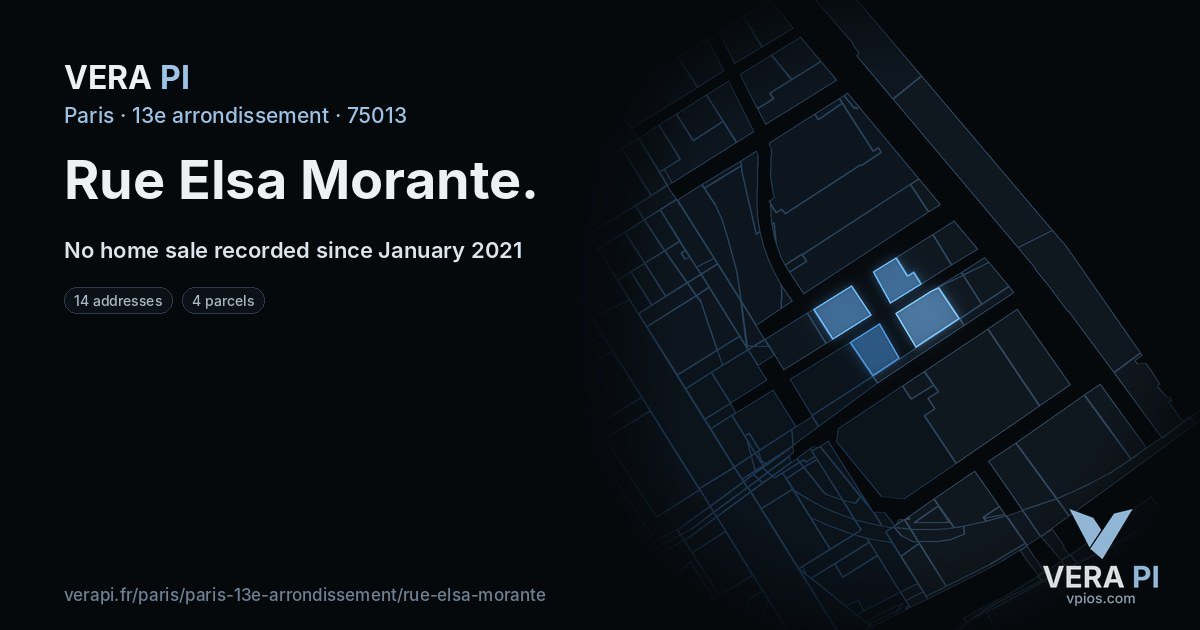 Rue Elsa Morante, 13e arrondissement at night – every parcel coloured by the prices around it, the street's own parcels lit