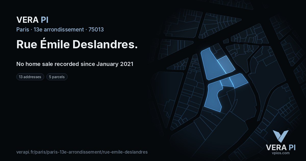 Rue Émile Deslandres, 13e arrondissement at night – every parcel coloured by the prices around it, the street's own parcels lit
