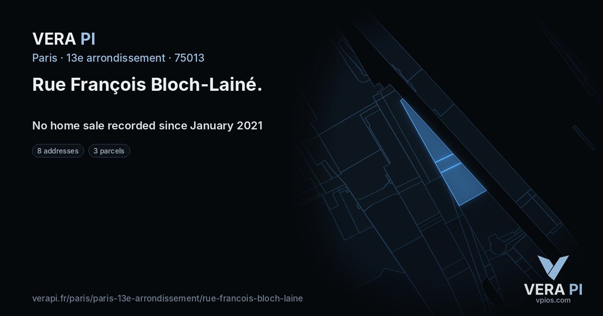 Rue François Bloch-Lainé, 13e arrondissement at night – every parcel coloured by the prices around it, the street's own parcels lit