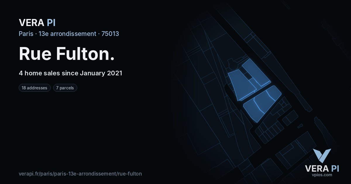 Rue Fulton, 13e arrondissement at night – every parcel coloured by the prices around it, the street's own parcels lit