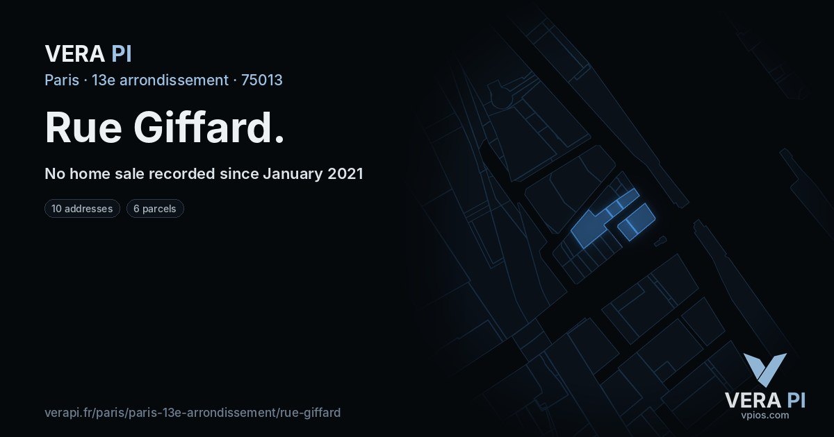Rue Giffard, 13e arrondissement at night – every parcel coloured by the prices around it, the street's own parcels lit