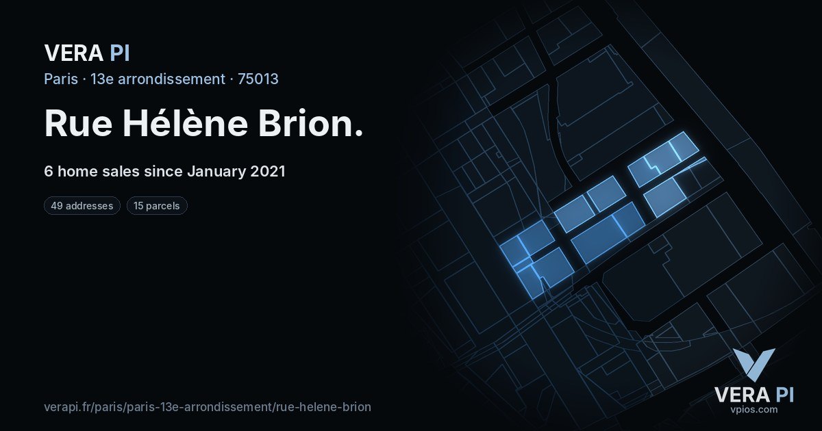 Rue Hélène Brion, 13e arrondissement at night – every parcel coloured by the prices around it, the street's own parcels lit