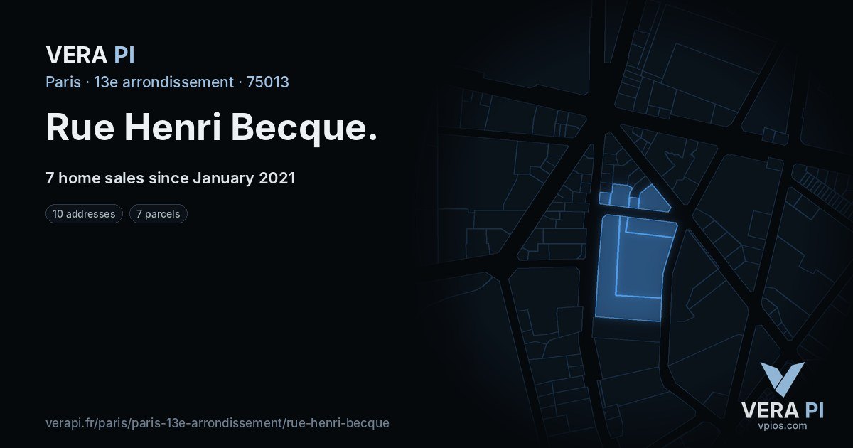 Rue Henri Becque, 13e arrondissement at night – every parcel coloured by the prices around it, the street's own parcels lit