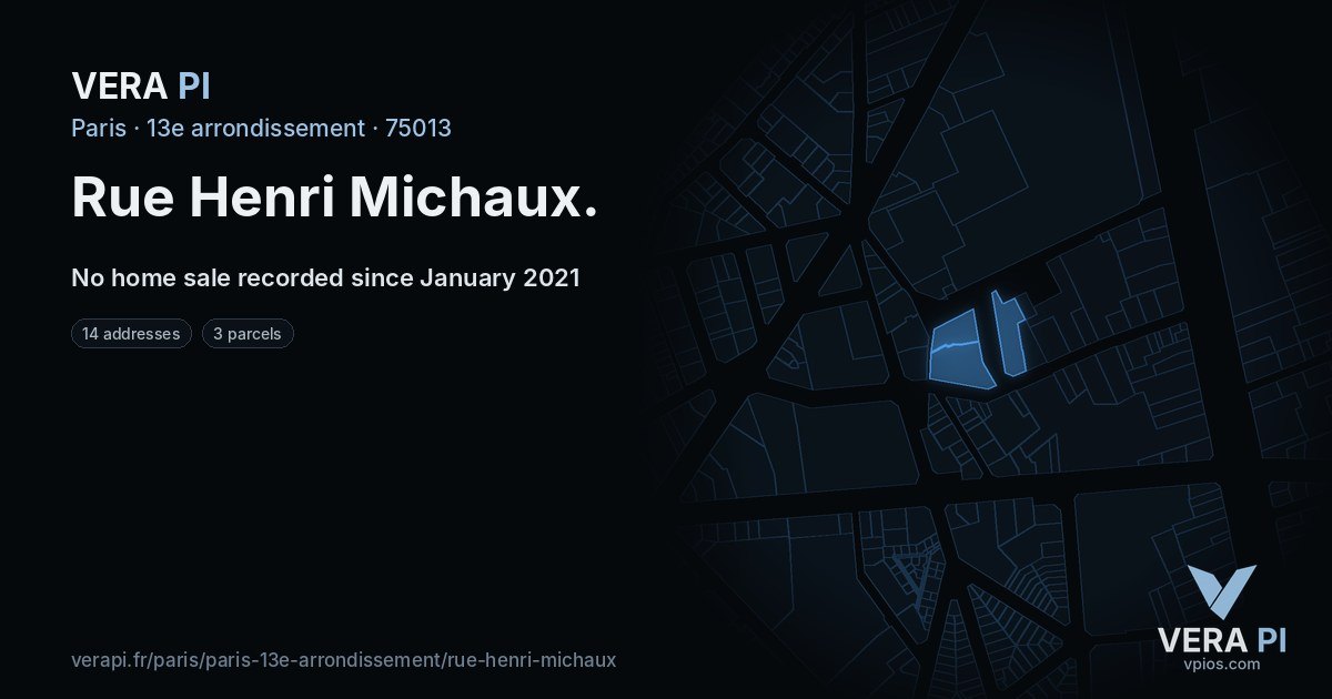 Rue Henri Michaux, 13e arrondissement at night – every parcel coloured by the prices around it, the street's own parcels lit