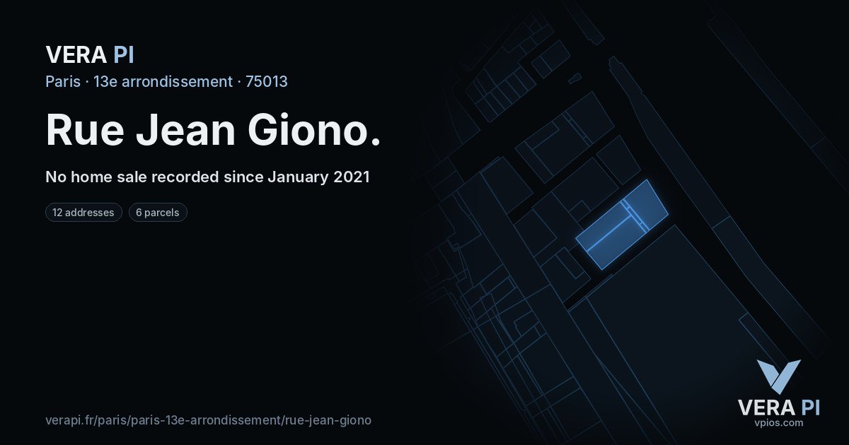 Rue Jean Giono, 13e arrondissement at night – every parcel coloured by the prices around it, the street's own parcels lit