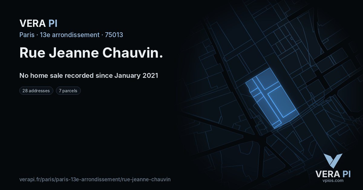 Rue Jeanne Chauvin, 13e arrondissement at night – every parcel coloured by the prices around it, the street's own parcels lit