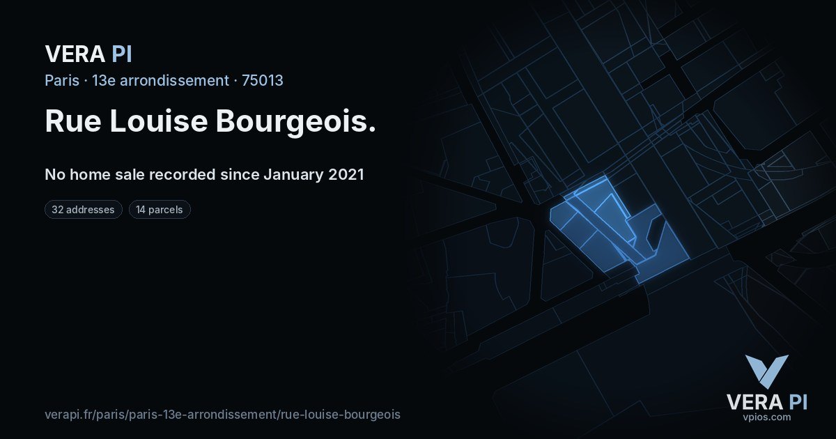 Rue Louise Bourgeois, 13e arrondissement at night – every parcel coloured by the prices around it, the street's own parcels lit