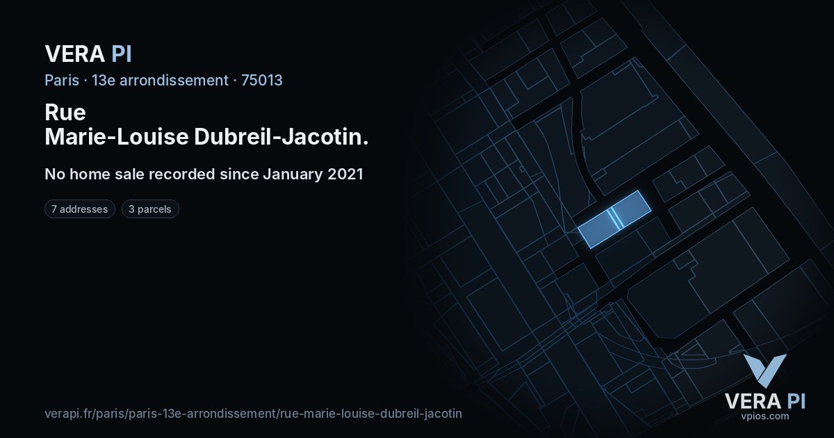 Rue Marie-Louise Dubreil-Jacotin, 13e arrondissement at night – every parcel coloured by the prices around it, the street's own parcels lit