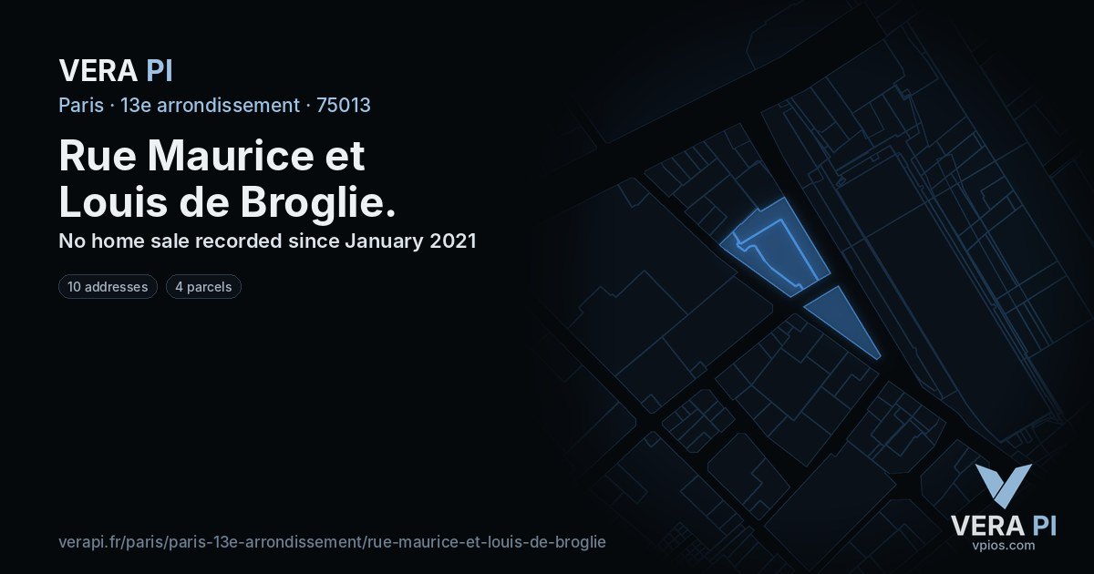 Rue Maurice et Louis de Broglie, 13e arrondissement at night – every parcel coloured by the prices around it, the street's own parcels lit