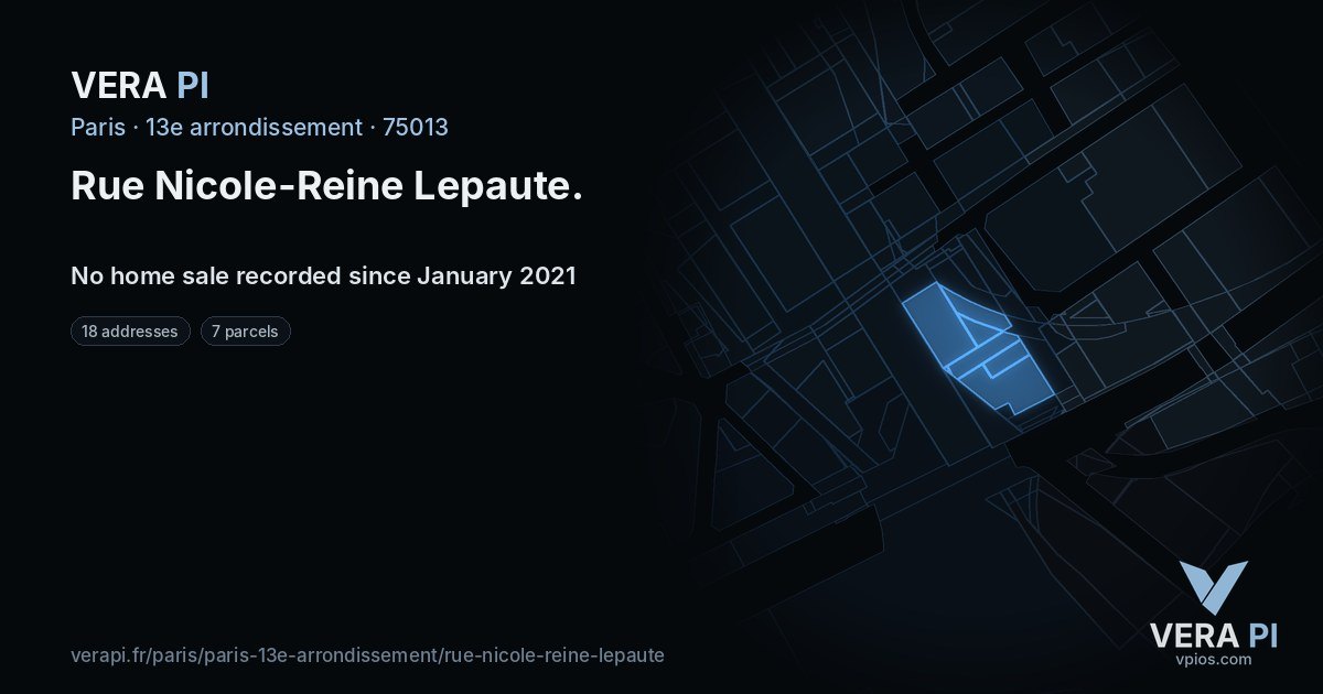 Rue Nicole-Reine Lepaute, 13e arrondissement at night – every parcel coloured by the prices around it, the street's own parcels lit