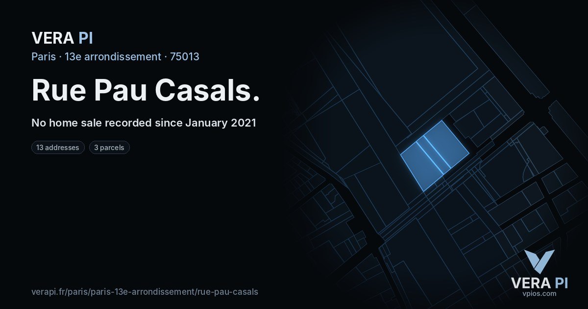 Rue Pau Casals, 13e arrondissement at night – every parcel coloured by the prices around it, the street's own parcels lit